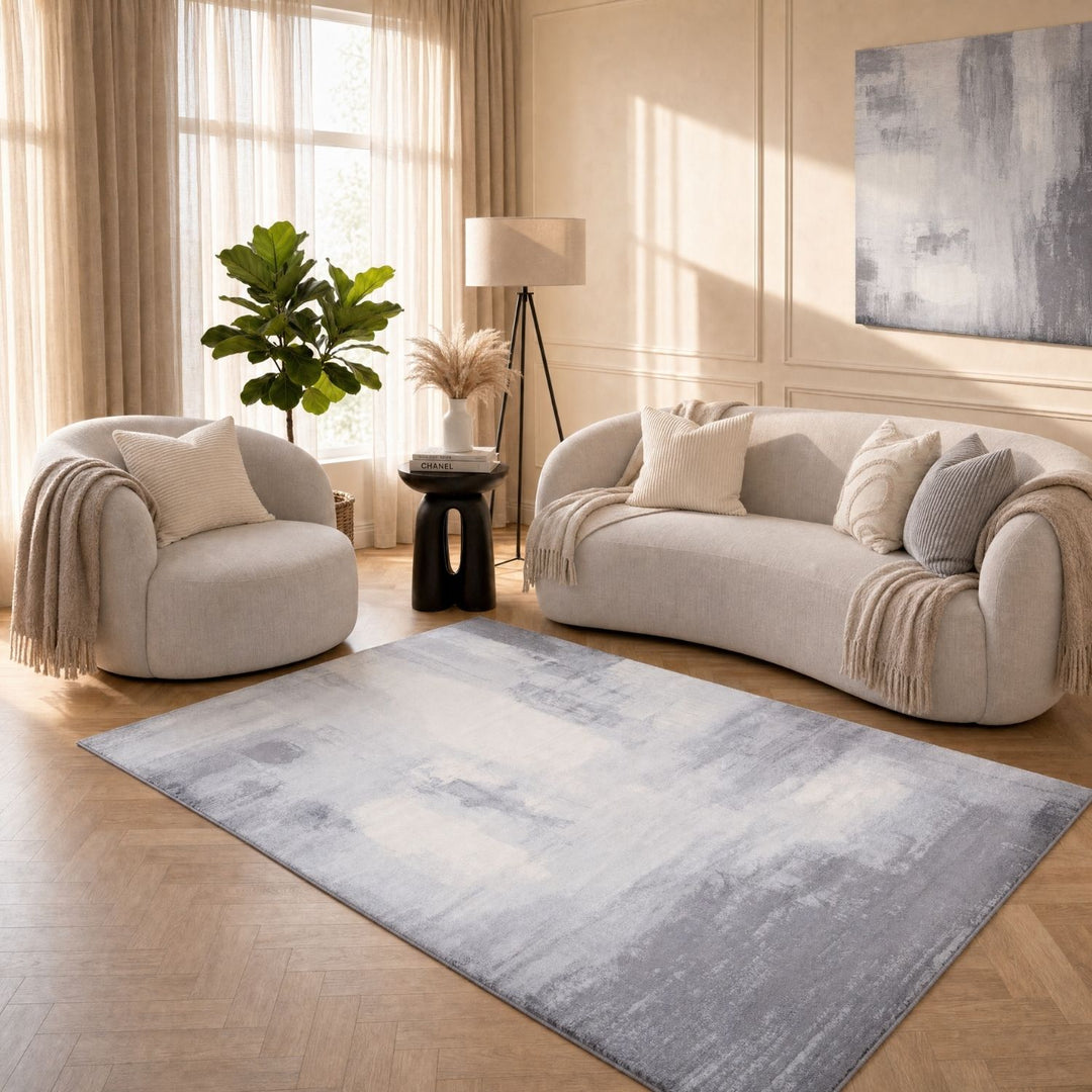 Elaris Abstract Grey Rug, abstract design, non-shedding, easy to clean, eco-friendly|The Rugs