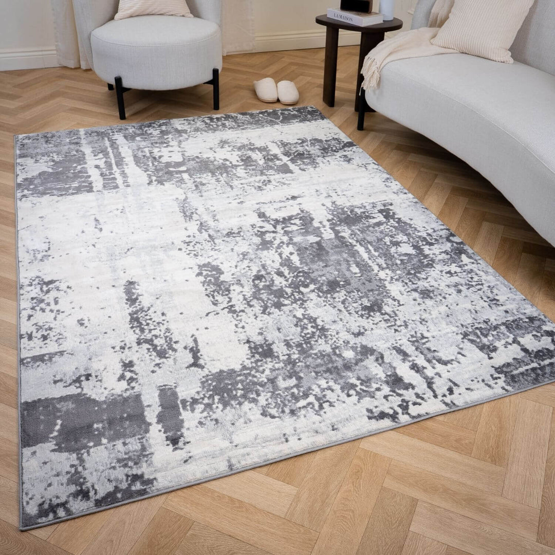 Elaris grey abstract rug, jute backing, anti-static, non-shedding | The Rugs