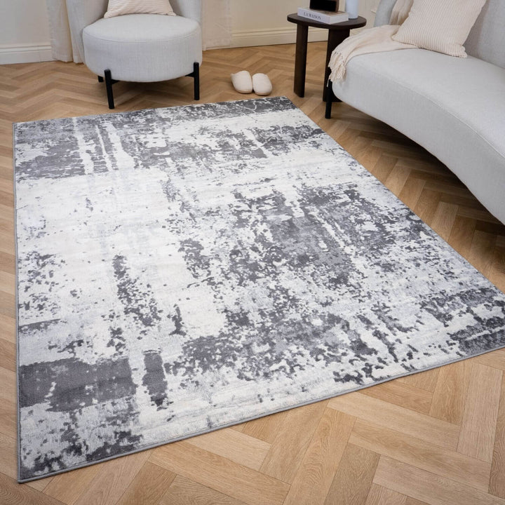 Elaris grey abstract rug, jute backing, anti-static, non-shedding | The Rugs