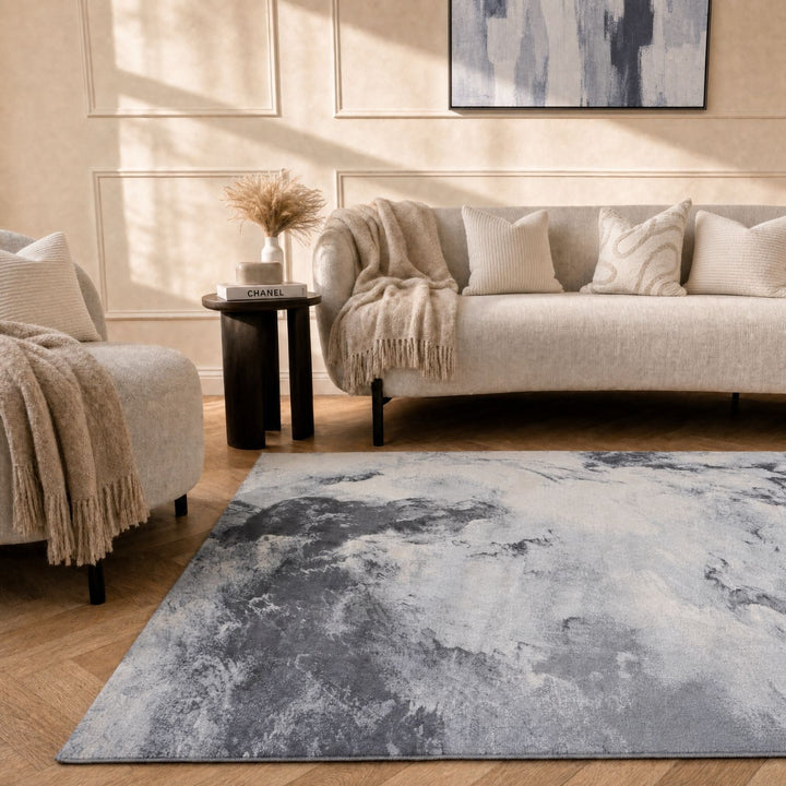 Elaris grey abstract rug, jute backing, anti-static, non-shedding | The Rugs