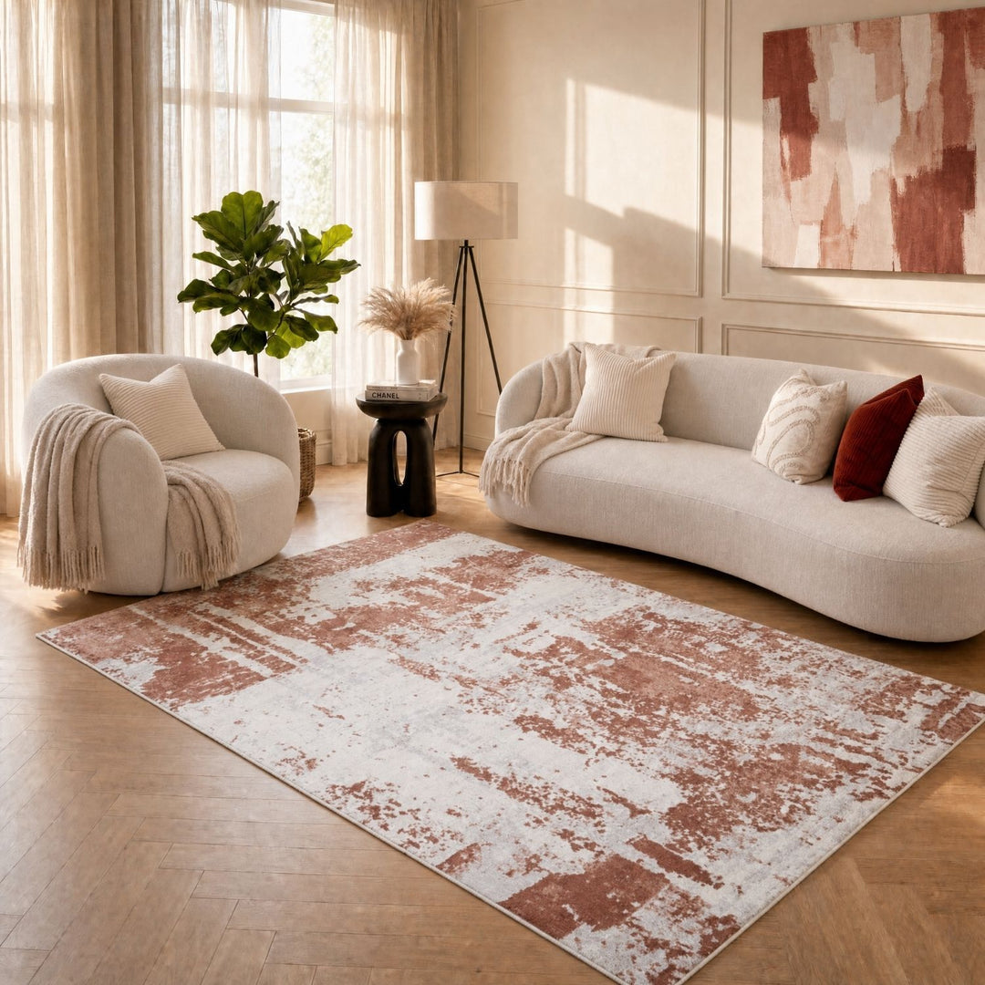 Elaris rose abstract rug, jute backing, anti-static, non-shedding | The Rugs