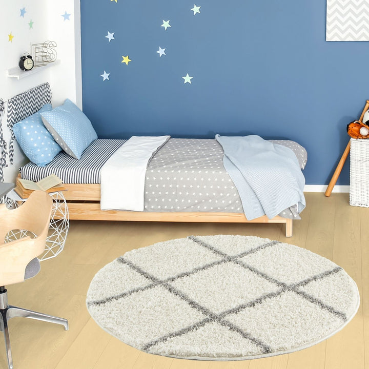 Diamond Design Thick Shaggy Area Rugs Ivory