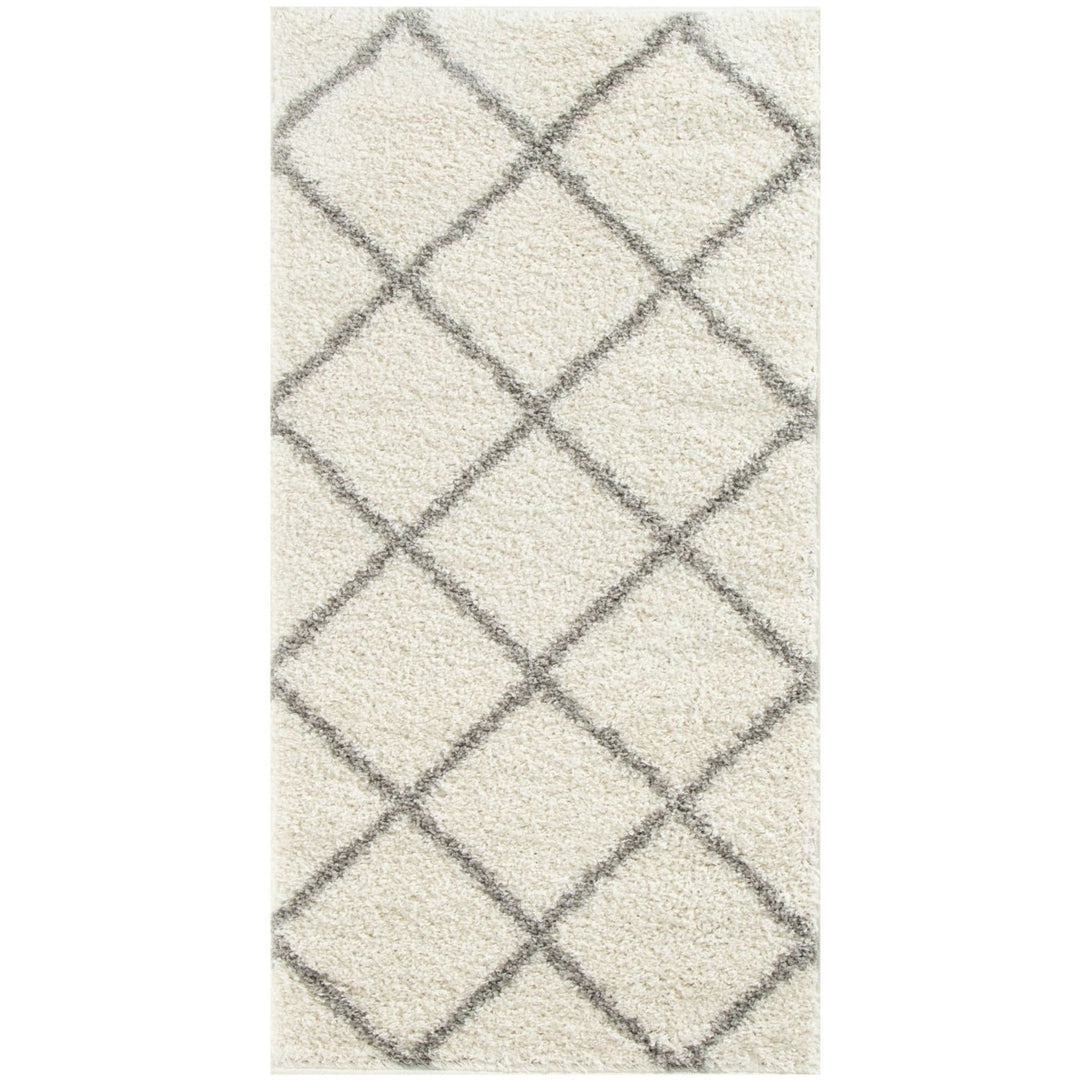 Diamond Design Thick Shaggy Area Rugs Ivory