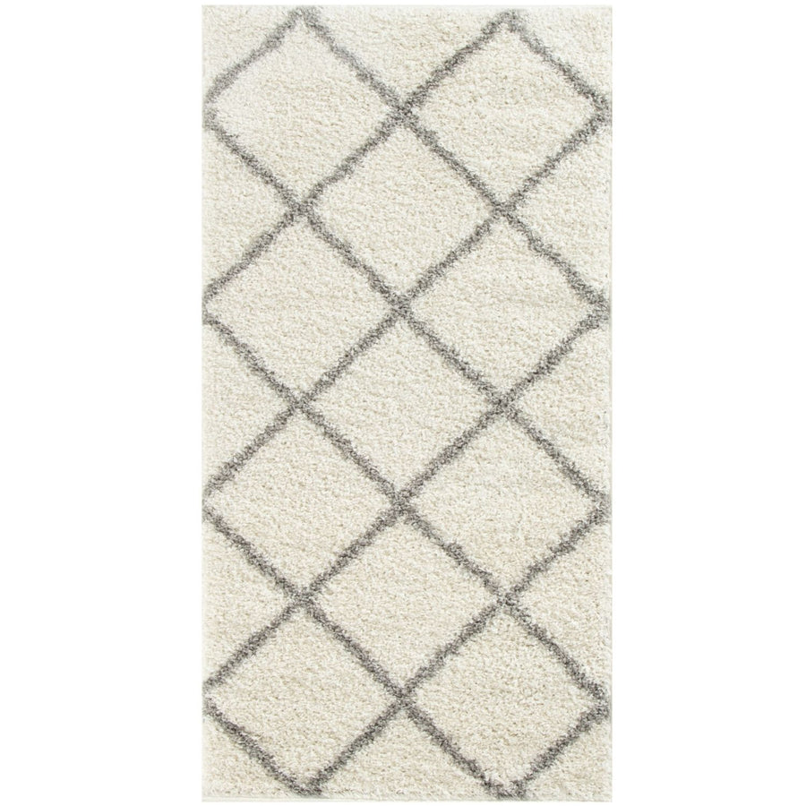 Diamond Design Thick Shaggy Area Rugs Ivory
