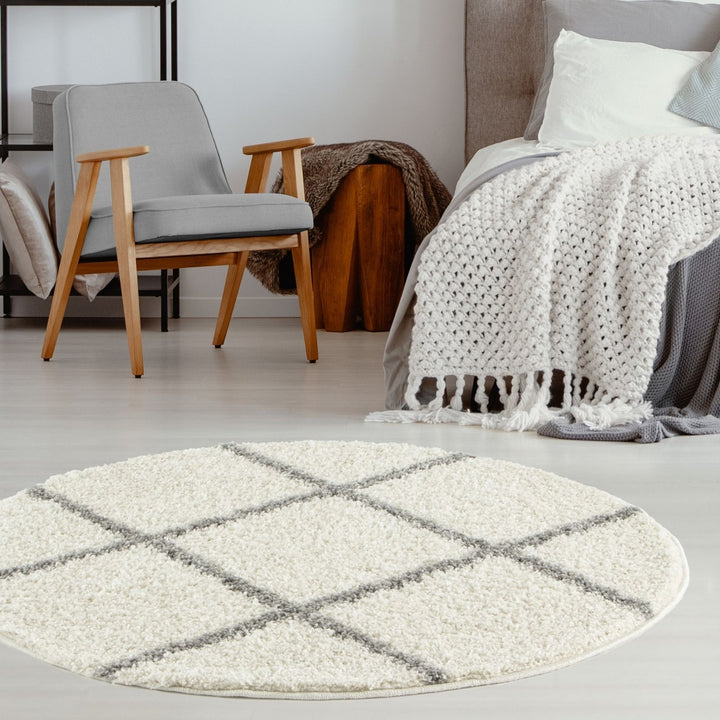 Diamond Design Thick Shaggy Area Rugs Ivory
