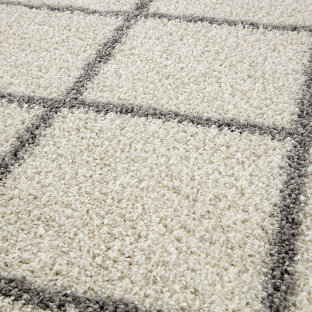Diamond Design Thick Shaggy Area Rugs Ivory