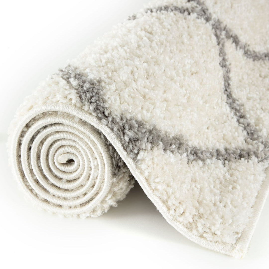 Diamond Design Thick Shaggy Area Rugs Ivory
