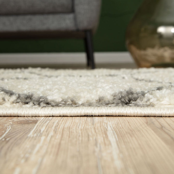 Diamond Design Thick Shaggy Area Rugs Ivory