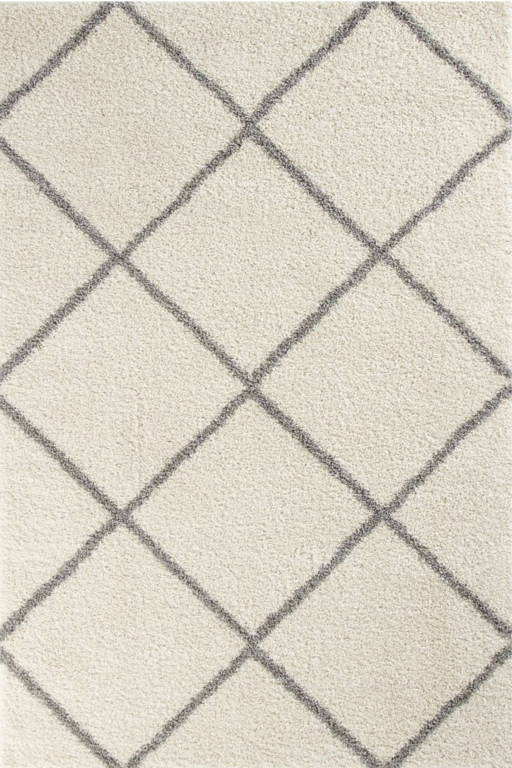 Diamond Design Thick Shaggy Area Rugs Ivory