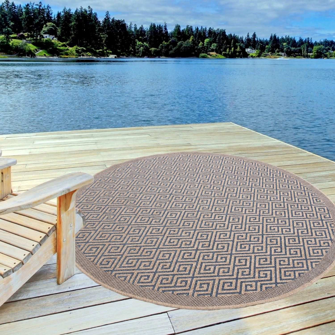 Nature Blue outdoor rug is resistant to moisture and UV protected