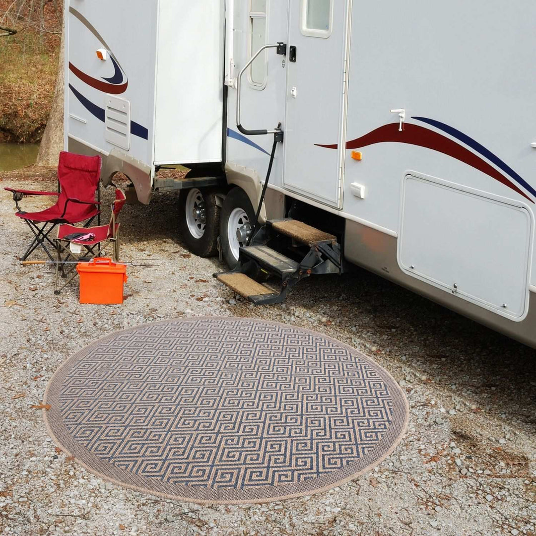 Nature Blue outdoor rug is resistant to moisture and UV protected