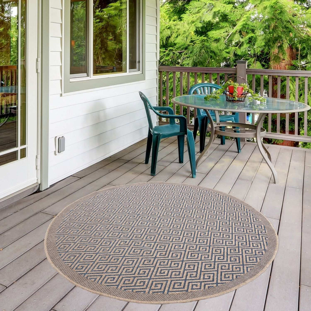 Nature Blue outdoor rug is resistant to moisture and UV protected