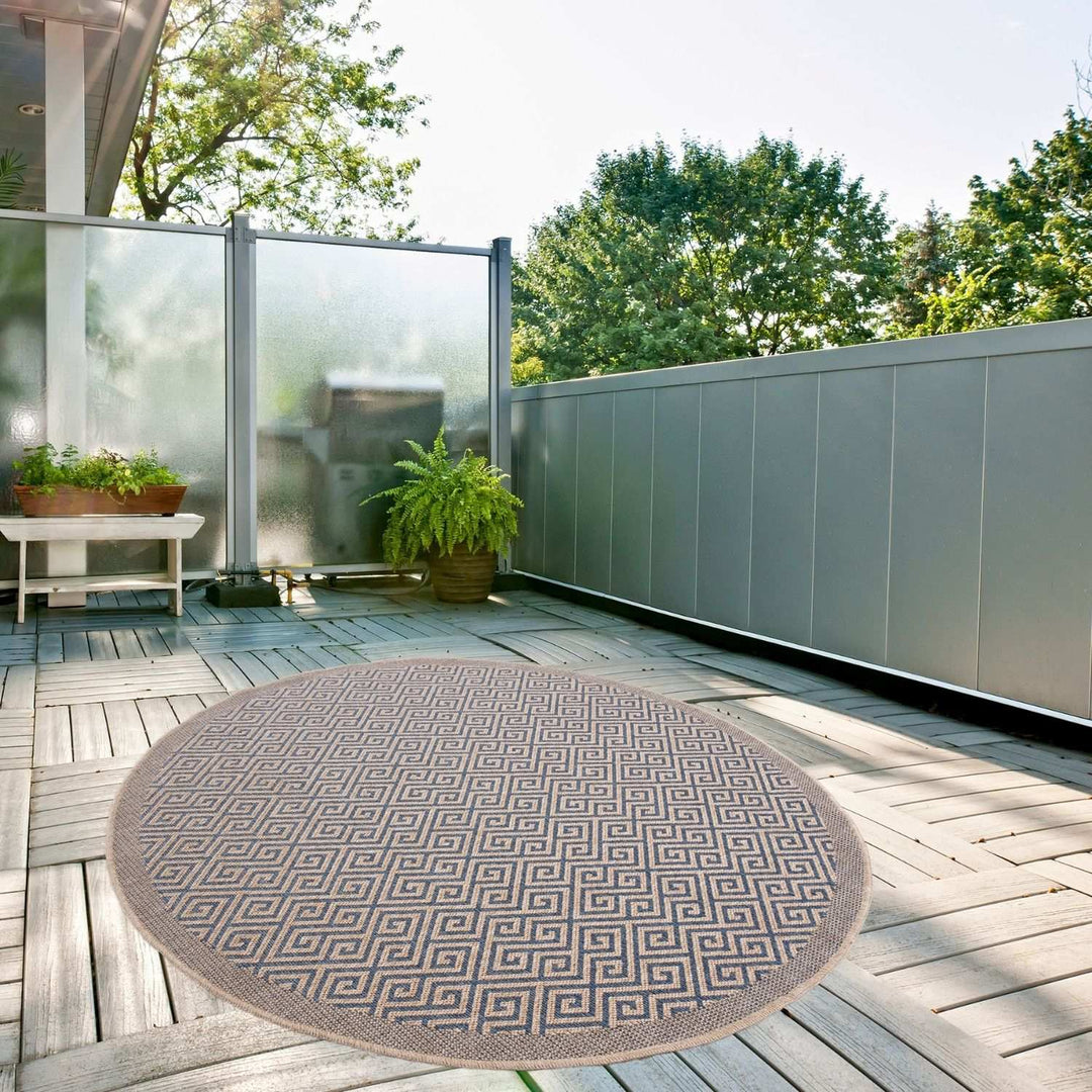 Nature Blue outdoor rug is resistant to moisture and UV protected