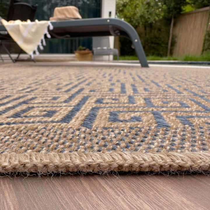 Nature Blue outdoor rug is resistant to moisture and UV protected