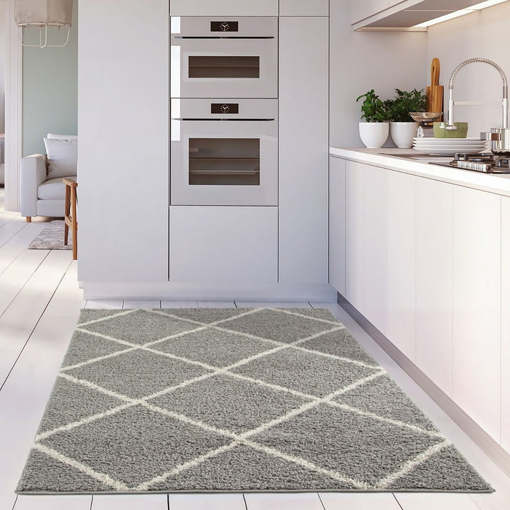 Diamond Design Thick Shaggy Area Rugs Grey