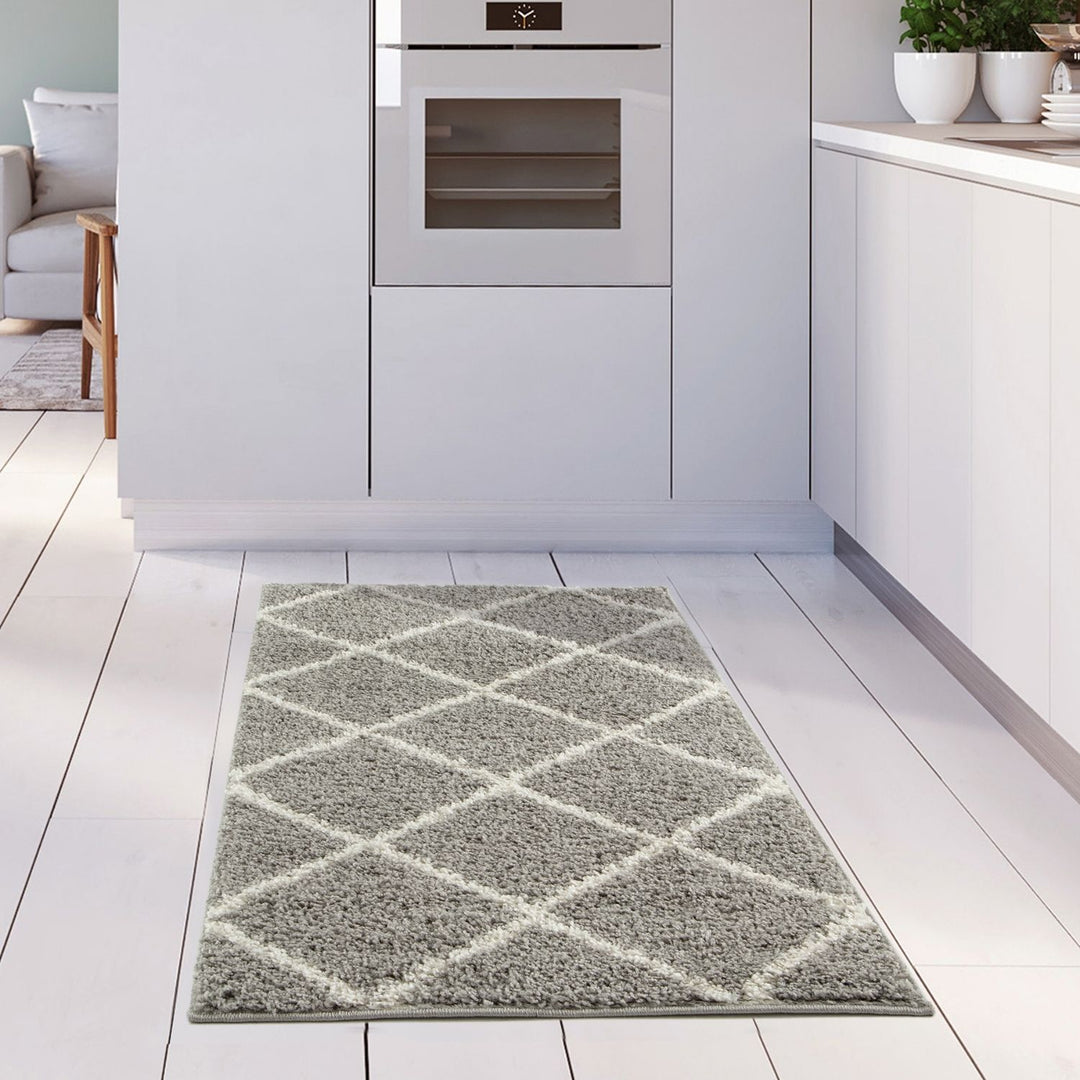 Diamond Design Thick Shaggy Area Rugs Grey