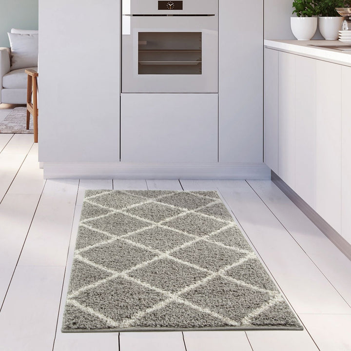 Diamond Design Thick Shaggy Area Rugs Grey