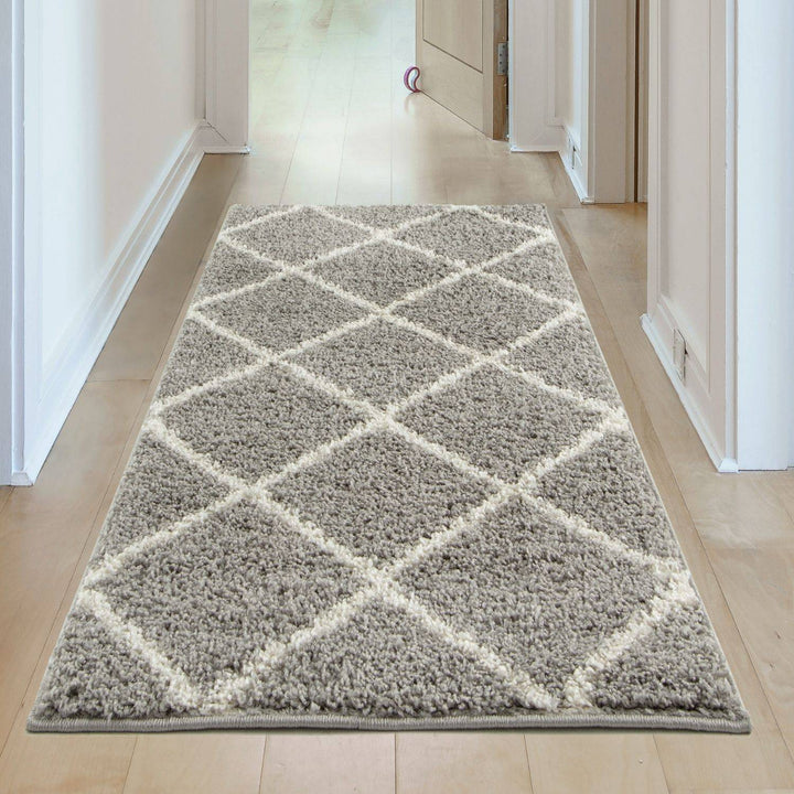 Diamond Design Thick Shaggy Area Rugs Grey