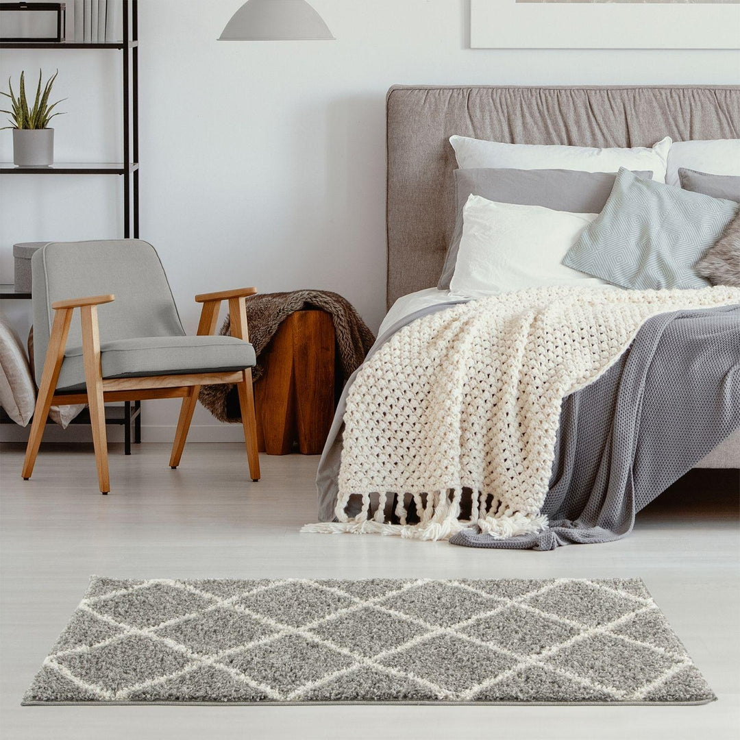 Diamond Design Thick Shaggy Area Rugs Grey