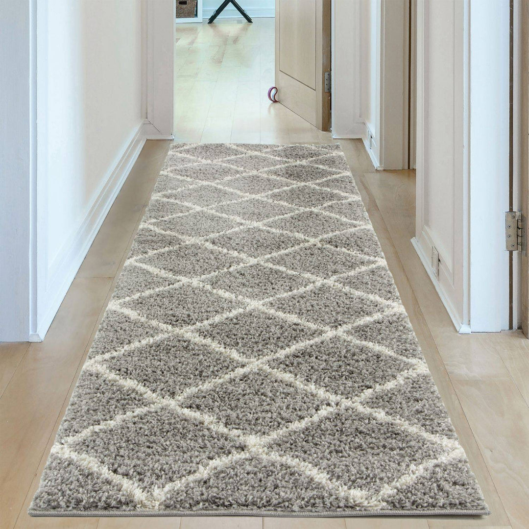 Diamond Design Thick Shaggy Area Rugs Grey