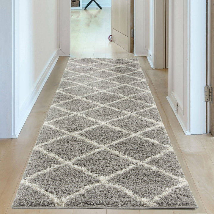 Diamond Design Thick Shaggy Area Rugs Grey