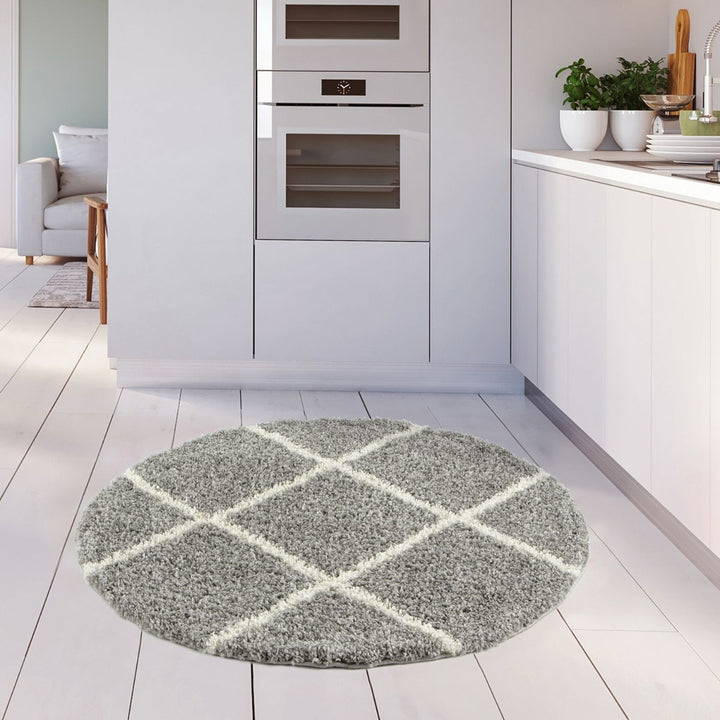 Diamond Design Thick Shaggy Area Rugs Grey