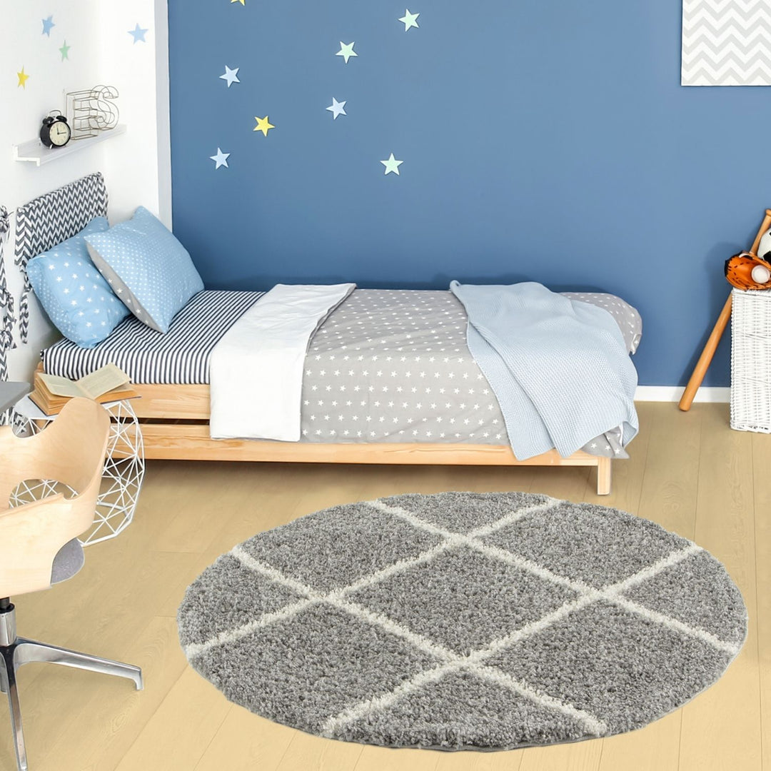 Diamond Design Thick Shaggy Area Rugs Grey