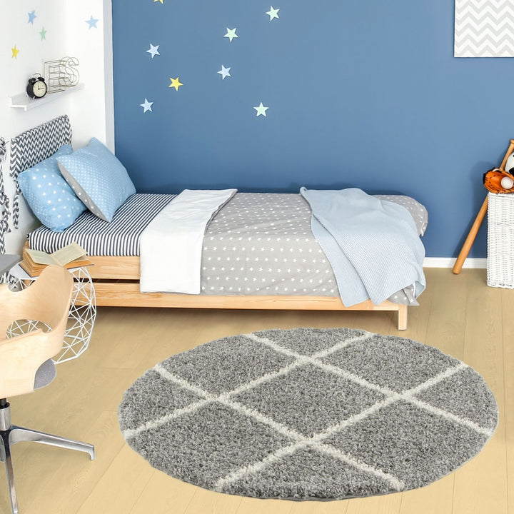 Diamond Design Thick Shaggy Area Rugs Grey