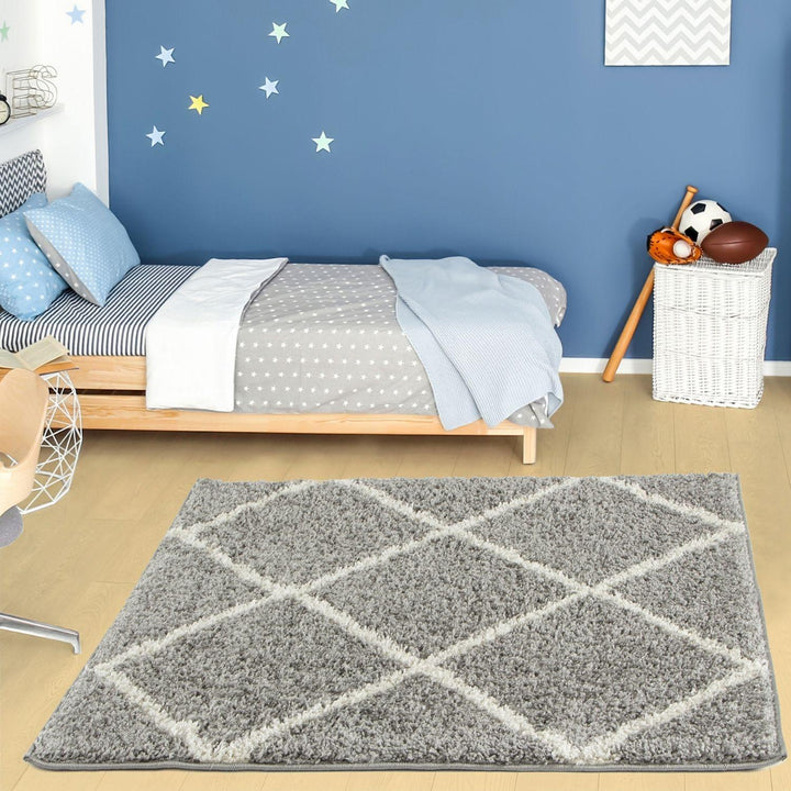 Diamond Design Thick Shaggy Area Rugs Grey