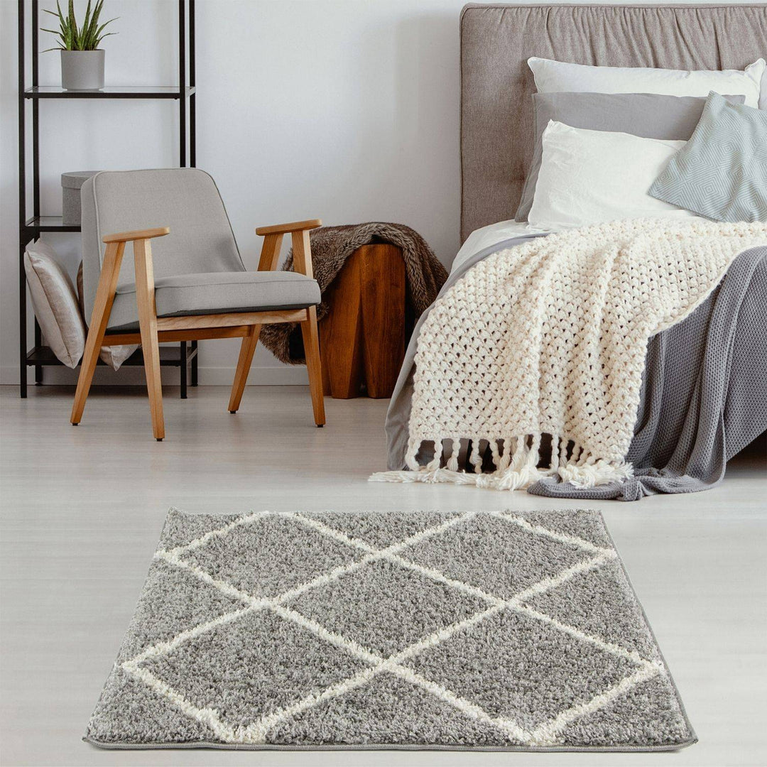 Diamond Design Thick Shaggy Area Rugs Grey