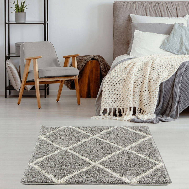 Diamond Design Thick Shaggy Area Rugs Grey