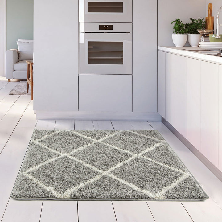Diamond Design Thick Shaggy Area Rugs Grey