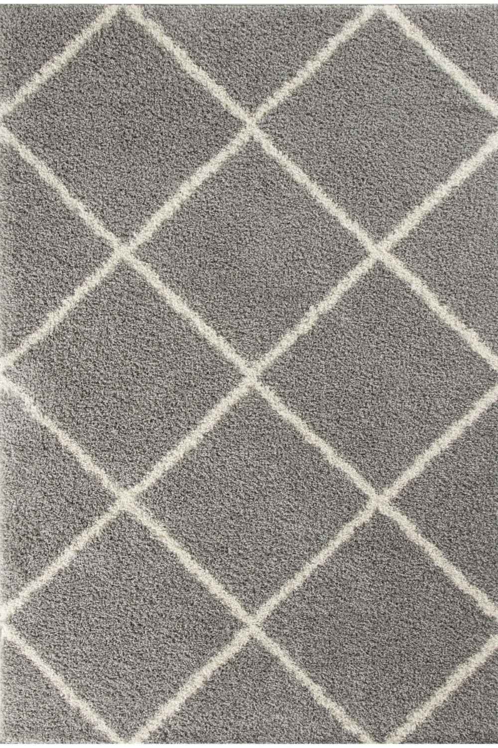 Diamond Design Thick Shaggy Area Rugs Grey