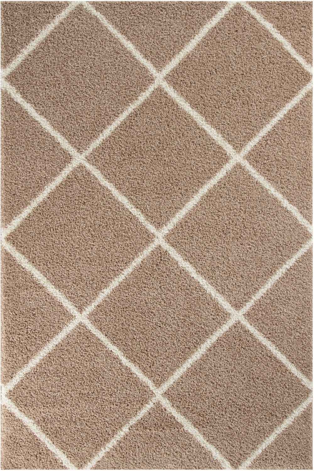 Diamond Design Thick Shaggy Area Rugs Beige