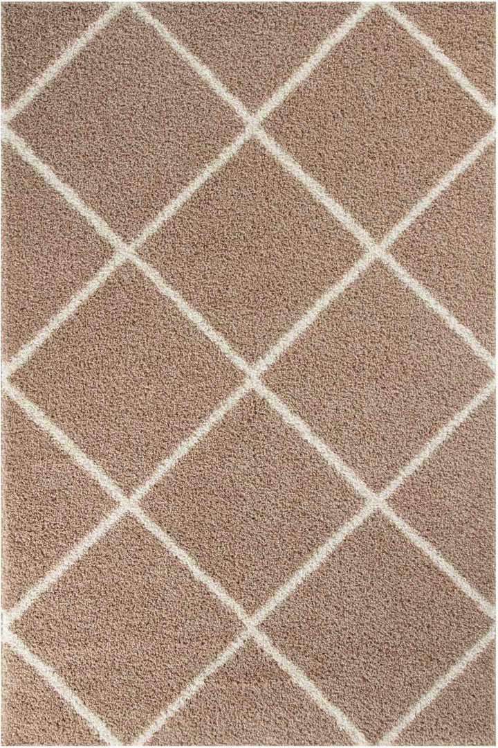 Diamond Design Thick Shaggy Area Rugs Beige