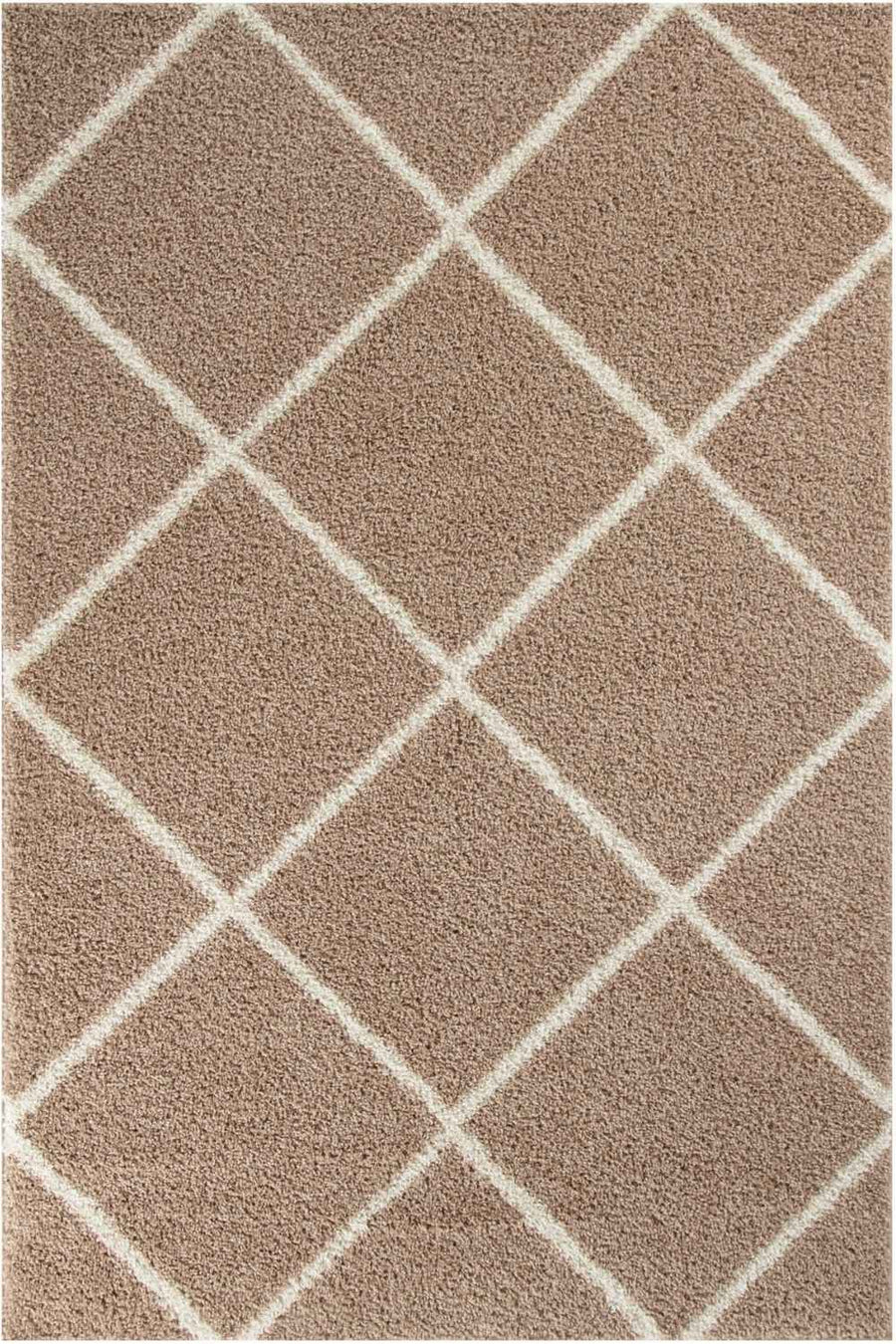 Diamond Design Thick Shaggy Area Rugs Beige