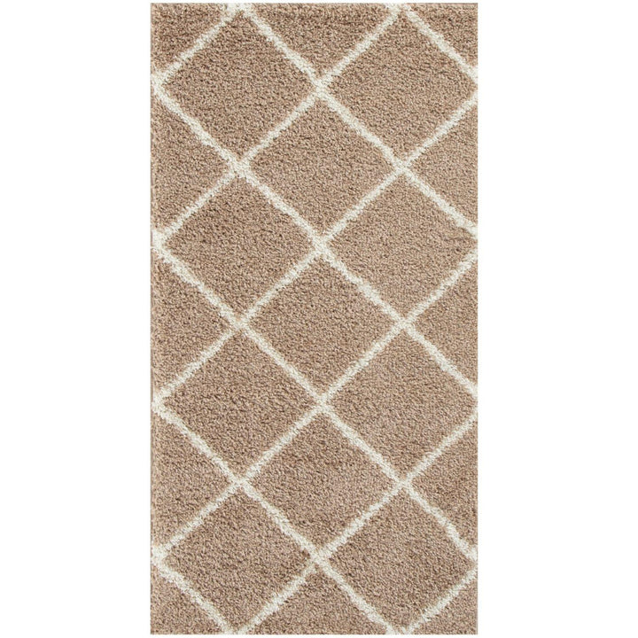 Diamond Design Thick Shaggy Area Rugs Beige