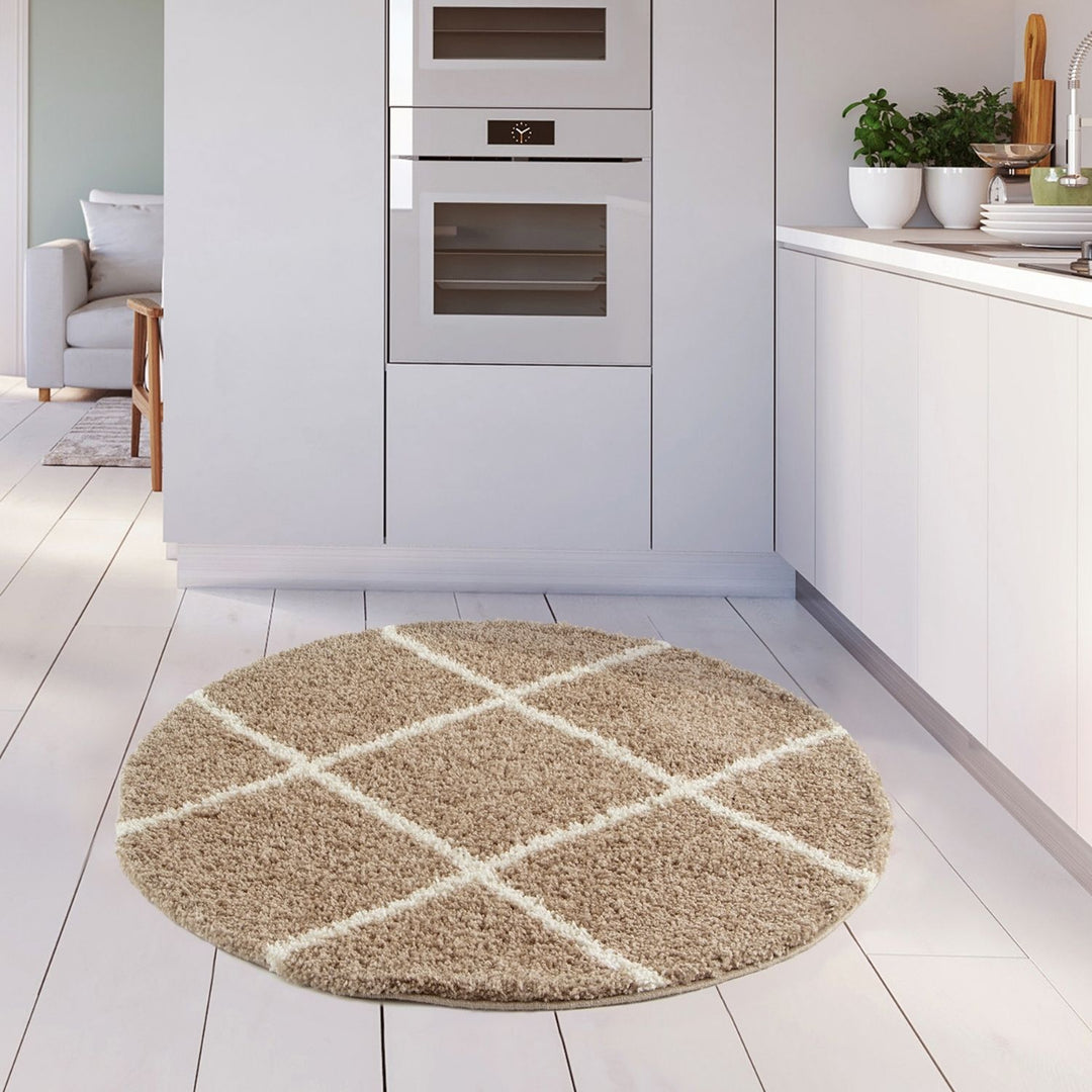 Diamond Design Thick Shaggy Area Rugs Beige
