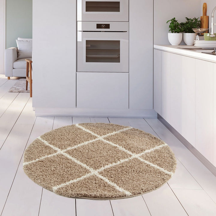 Diamond Design Thick Shaggy Area Rugs Beige