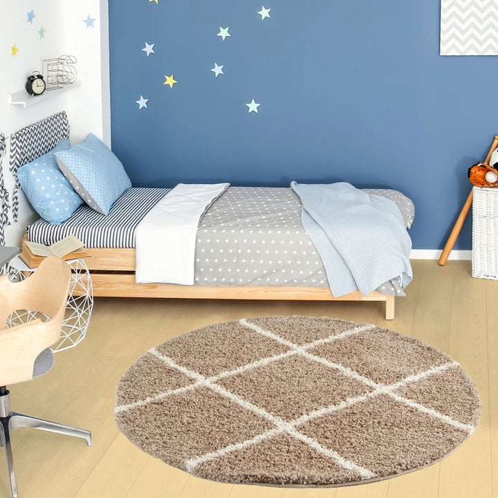 Diamond Design Thick Shaggy Area Rugs Beige