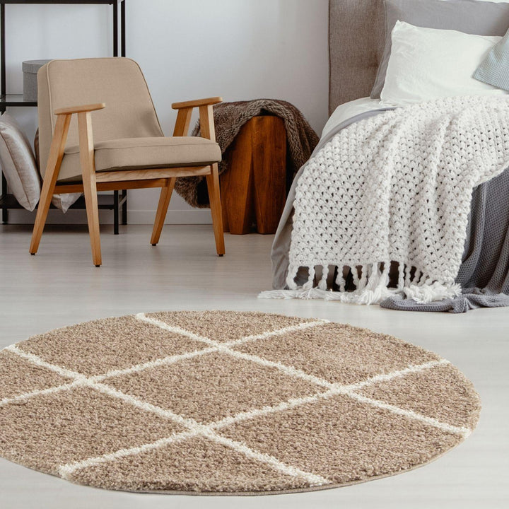 Diamond Design Thick Shaggy Area Rugs Beige
