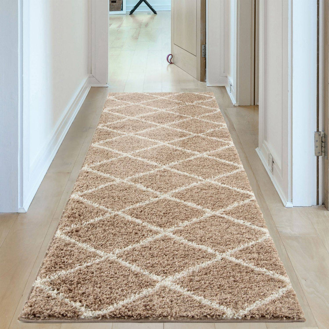 Diamond Design Thick Shaggy Area Rugs Beige