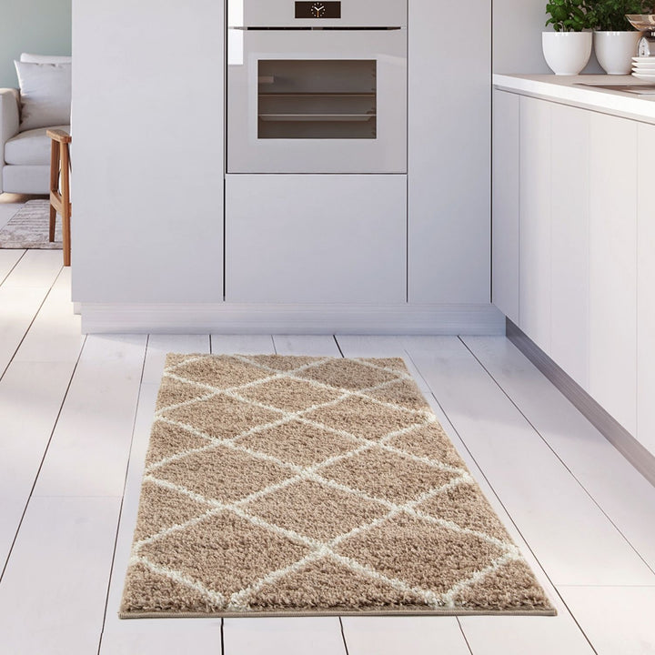 Diamond Design Thick Shaggy Area Rugs Beige