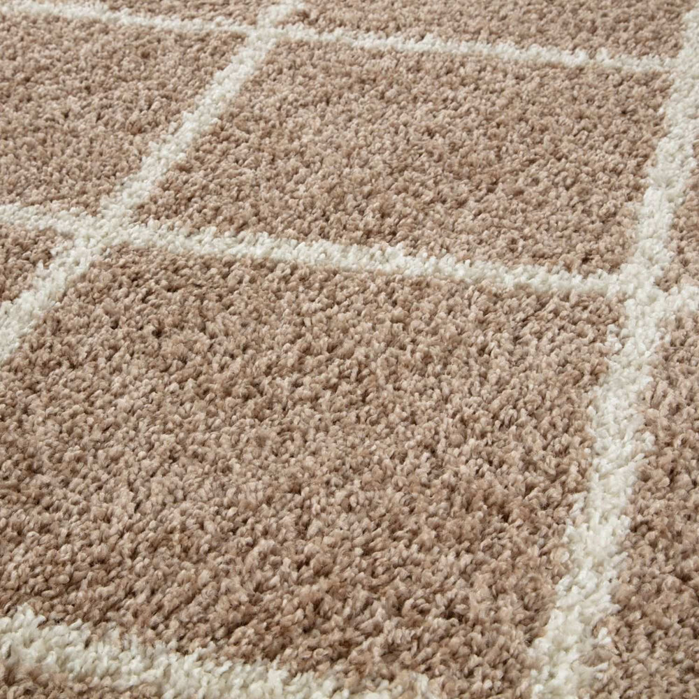Diamond Design Thick Shaggy Area Rugs Beige