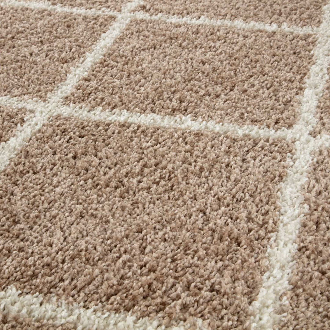 Diamond Design Thick Shaggy Area Rugs Beige