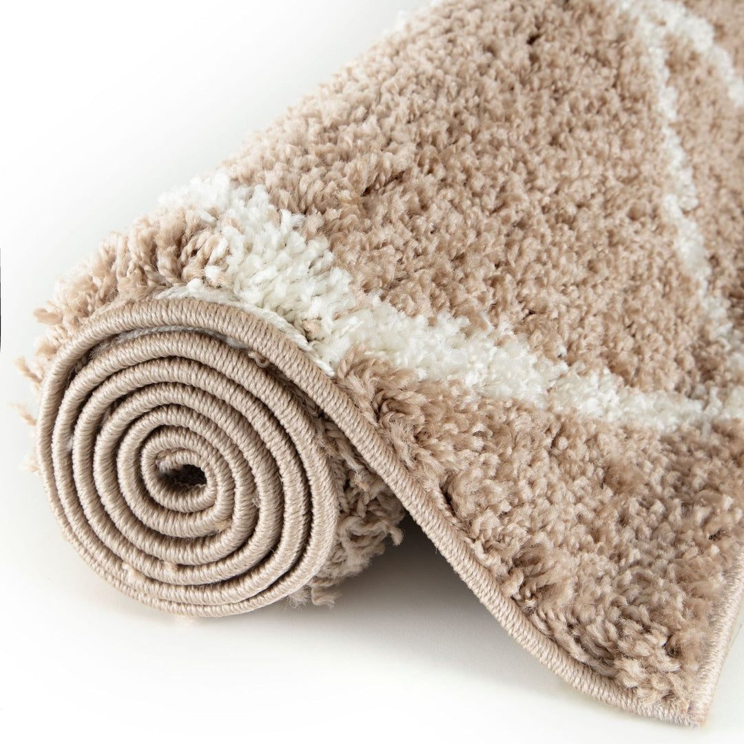Diamond Design Thick Shaggy Area Rugs Beige