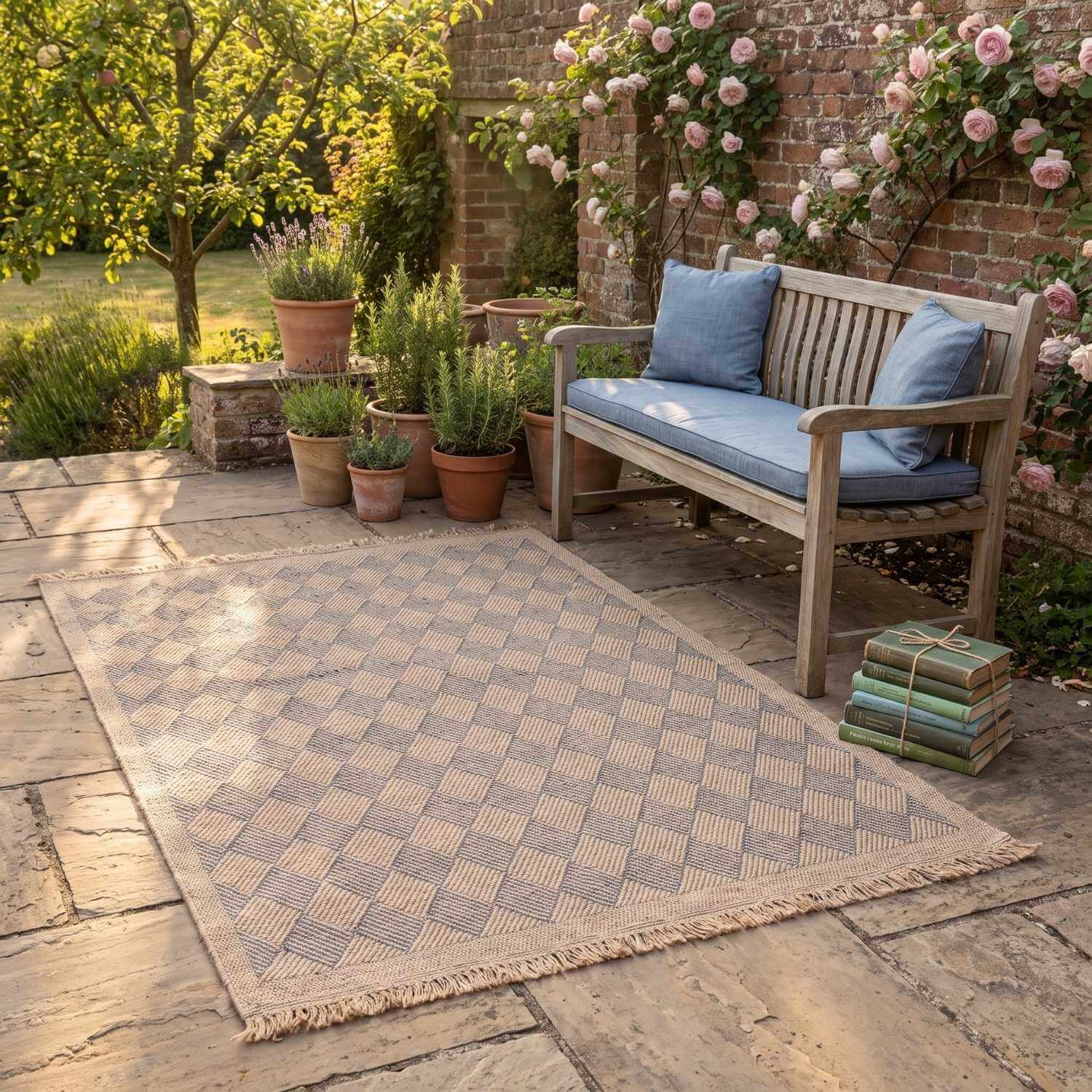 Nature blue outdoor rug easy to maintain and water-resistant