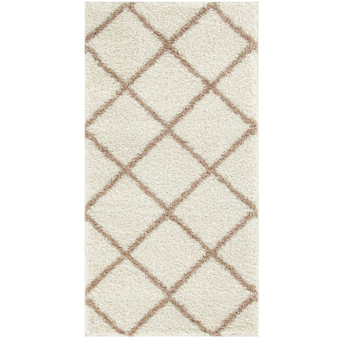 Diamond Design Thick Shaggy Area Rugs Ivory Beige