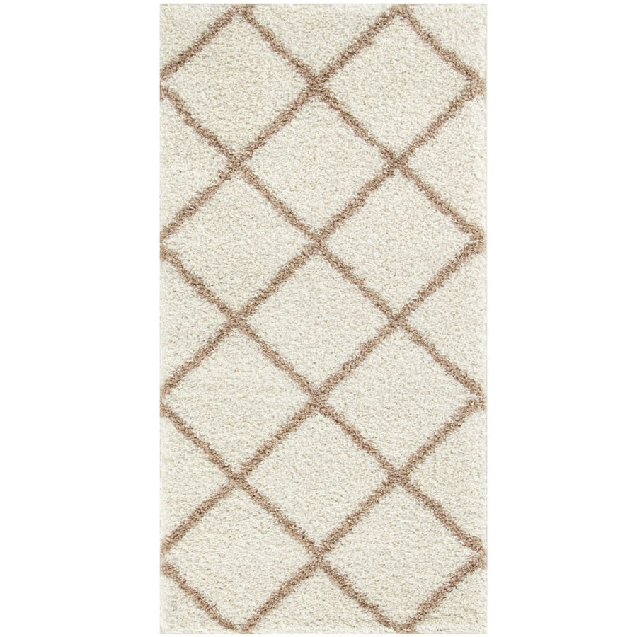 Diamond Design Thick Shaggy Area Rugs Ivory Beige