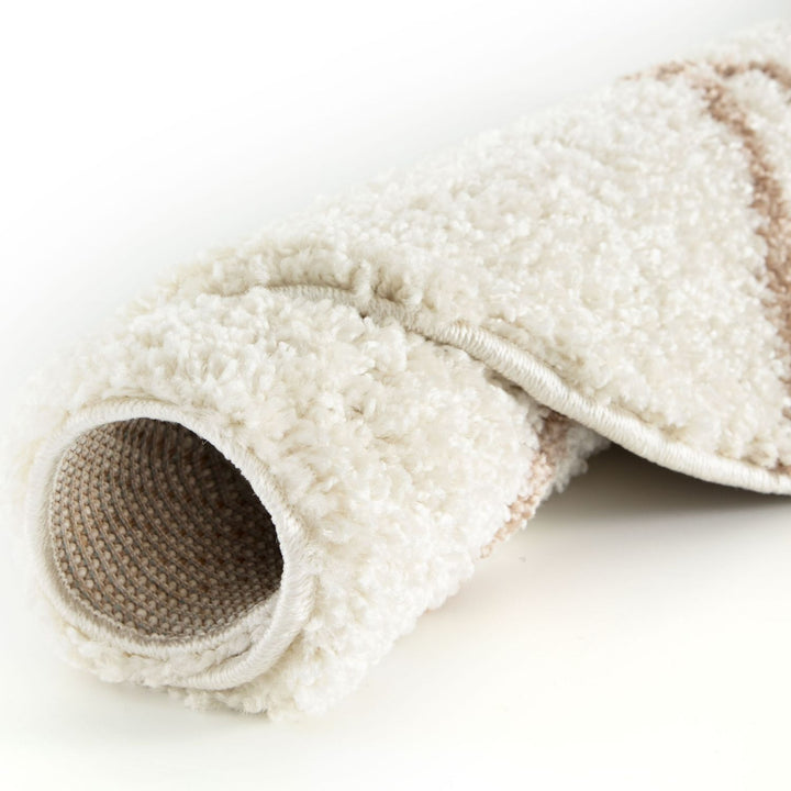 Diamond Design Thick Shaggy Area Rugs Ivory Beige